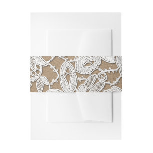White Lace   Kraft Paper Wedding  Invitation Belly Band