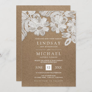 White Lace Kraft Paper Wedding Invitations