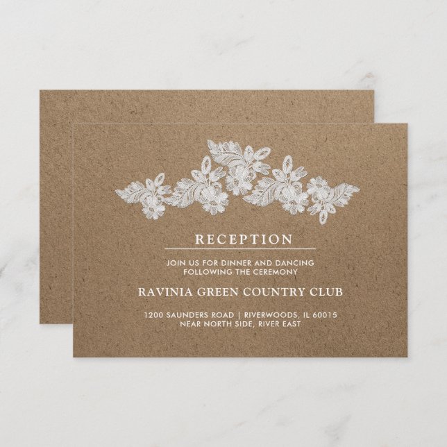 White Lace | Kraft  Wedding Reception Cards (Front/Back)