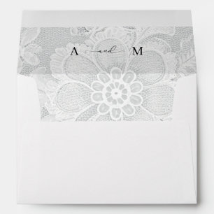 White Lace Monogram Elegant White Wedding Envelope