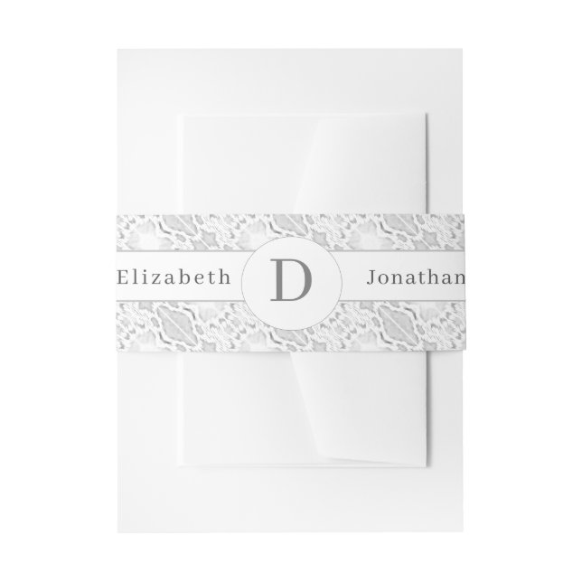 White Lace Monogrammed Wedding Invitation Belly Band (Front Example)