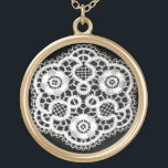 White Lace on Black (Bridesmaid Necklace) Gold Plated Necklace<br><div class="desc">Shown with gold finish and large size, this necklace makes a lovely gift for your bridesmaids that they will cherish forever. At the centre is Leslie Sigal Javorek's original digital painting of a white lace doily set against a solid black background. Also available with silver plating or sterling silver and...</div>