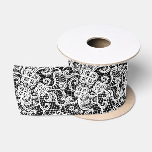 White Lace on Black Satin Ribbon