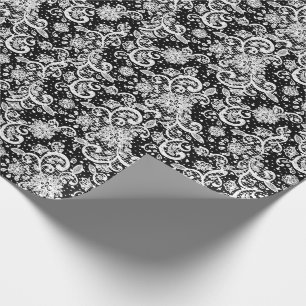 White Lace on Black Wrapping Paper