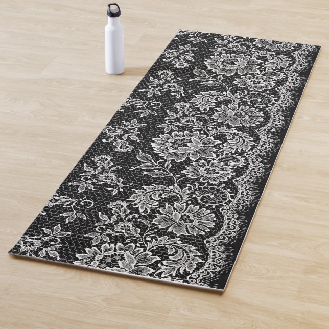 White Lace On Black Yoga Mat (In Situ)