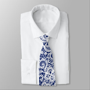 White Lace On Blue Neck Tie