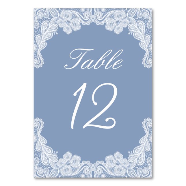 White Lace on Blue Table Number (Front)
