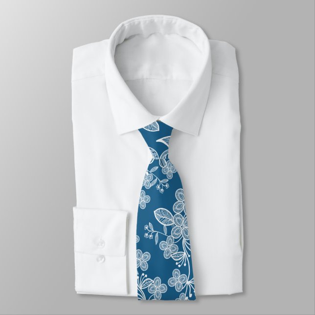 White Lace on Blue Tie (Tied)
