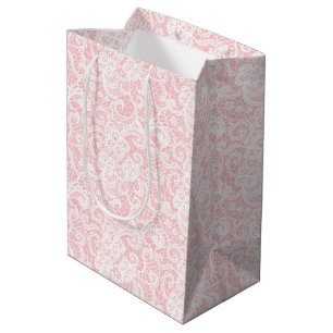 White Lace on Blush Pink Medium Gift Bag