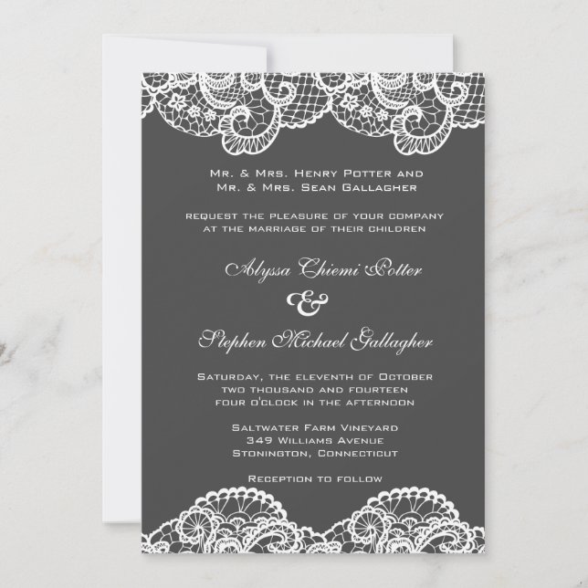White lace on choice of background colour invitation (Front)