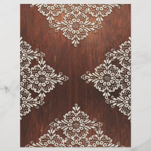 White Lace on Dark Grainy Wood Scrapbook Paper
