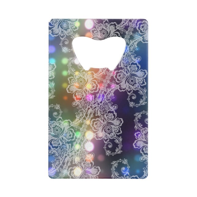 White Lace on Neon Lights Abstract Wallet Bottle Opener (Front)