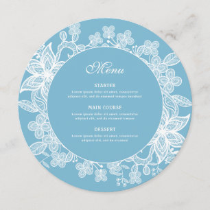 White Lace on Pastel Blue Round Menu
