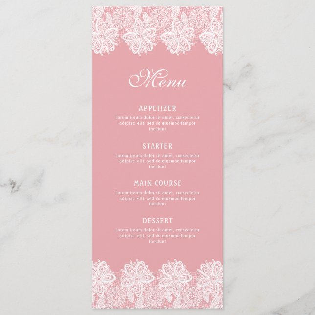 White Lace on Pink Classic Menu (Front)