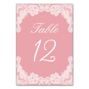 White Lace on Pink Table Number