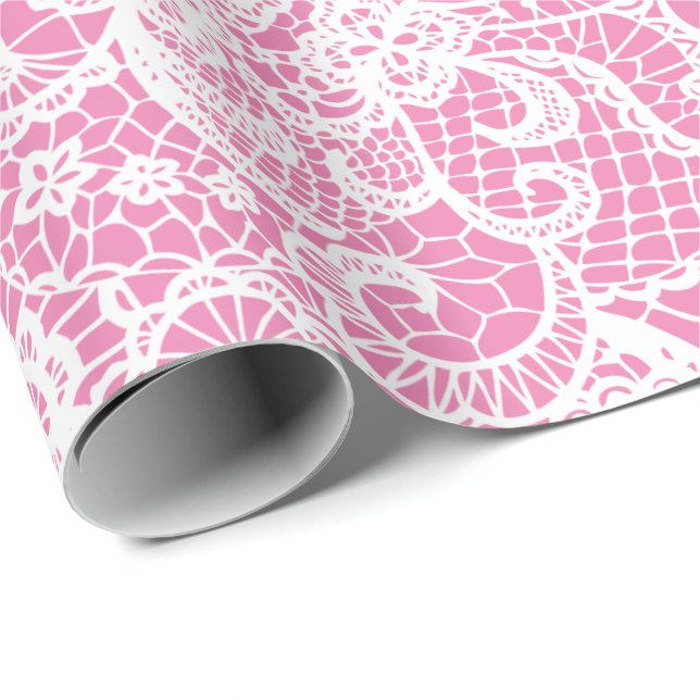 White Lace on Pink Wrapping Paper (Roll Corner)