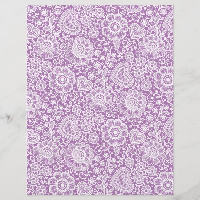 White Lace on Purple Arts & Craft Scrapbook Paper (Front)