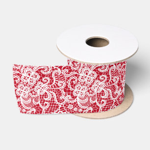 White Lace on Red Satin Ribbon