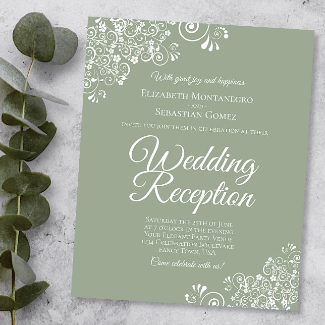 White Lace on Sage BUDGET Wedding Reception Invite (Creator Uploaded)