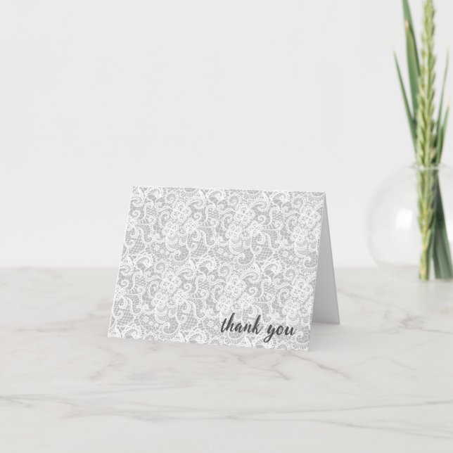 White Lace On Silver Thank You Card (Front)