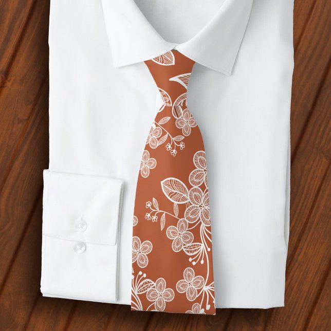 White Lace on Terracotta Tie (Creator Uploaded)