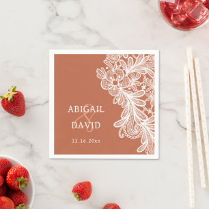 White Lace on Terracotta Wedding Napkin