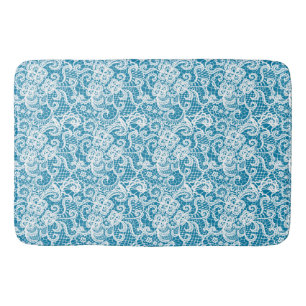 White Lace on Turquoise Bath Mat