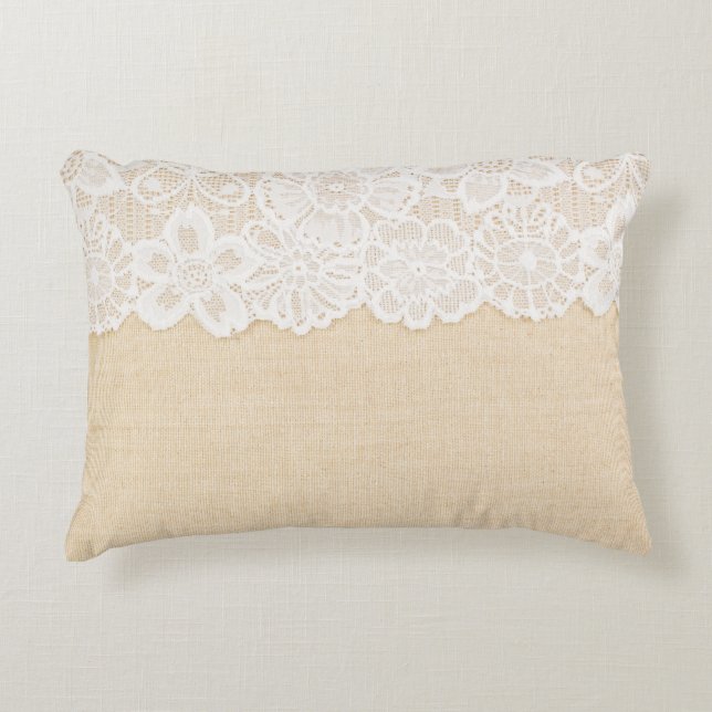 White lace over fabric design. accent pillow (Front)