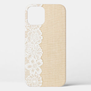 White lace over fabric design. iPhone 12 case