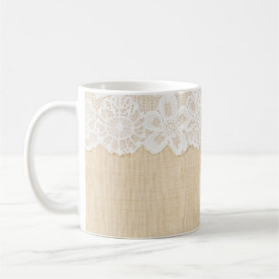 White lace over fabric design. coffee mug