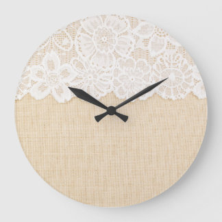 White lace over fabric design. large clock