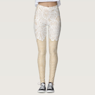 White lace over fabric design. leggings