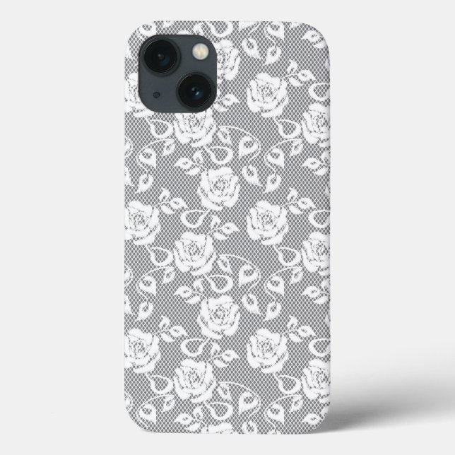 White lace pattern on grey background Case-Mate iPhone case (Back)