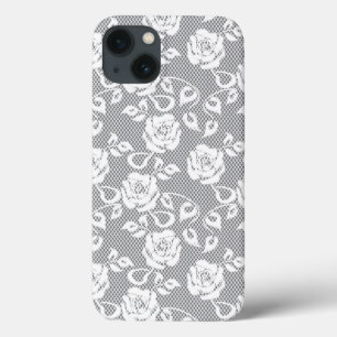 White lace pattern on grey background iPhone 13 case