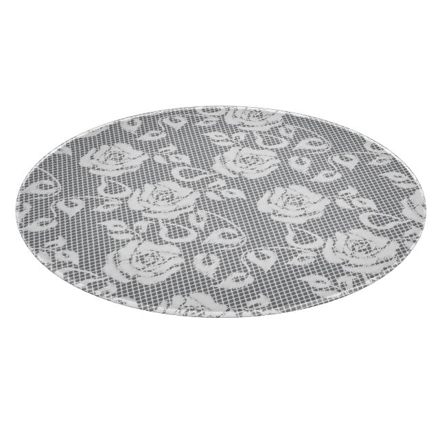 White lace pattern on grey background cutting board (Corner)