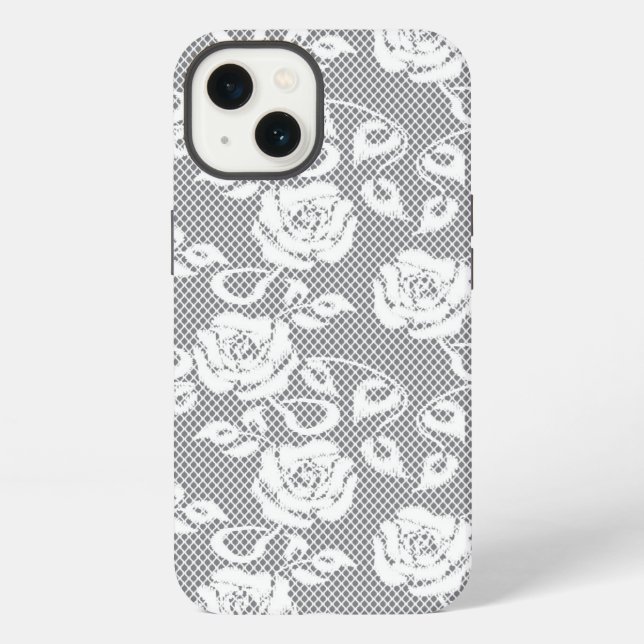 White lace pattern on grey background iPhone case (Back)