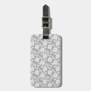 White lace pattern on grey background luggage tag