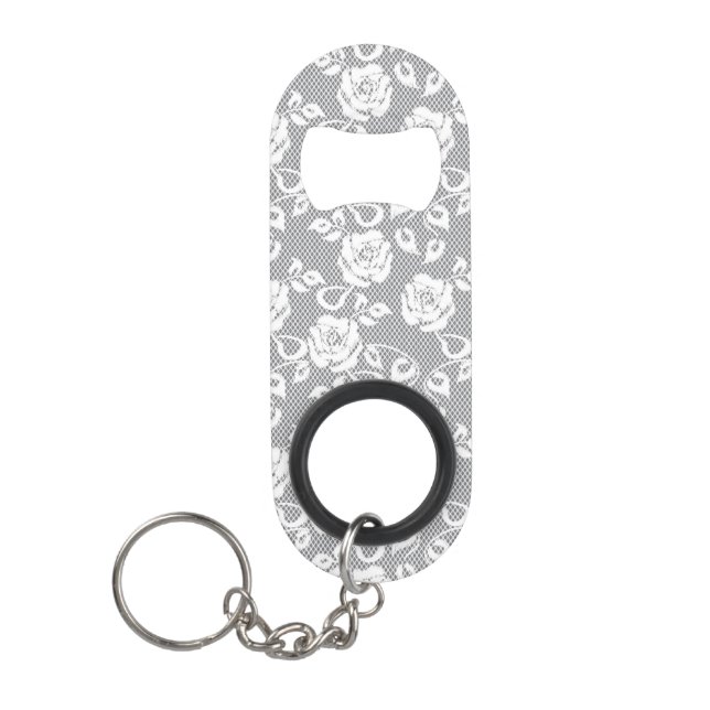 White lace pattern on grey background mini bottle opener (Front)