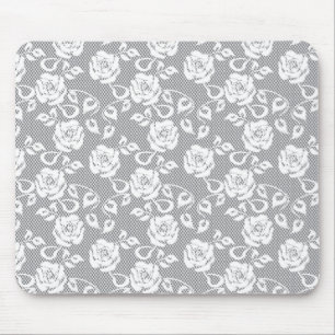 White lace pattern on grey background mouse pad