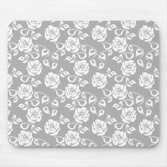 White lace pattern on grey background mouse pad (Front)