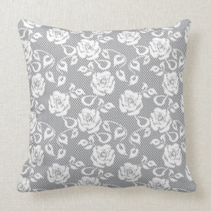 White lace pattern on grey background throw pillow
