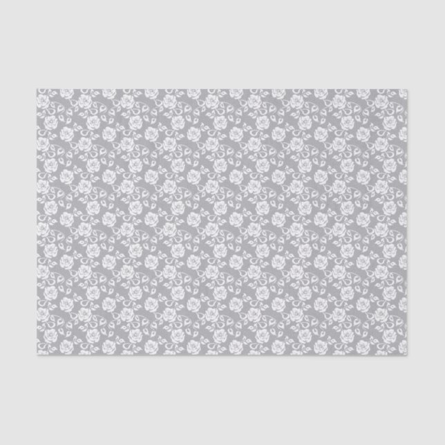 White lace pattern on grey background tissue paper (Front)