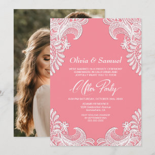 White Lace Pink Custom Photo Wedding After Party Invitation