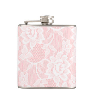 White Lace Pink Hip Flask