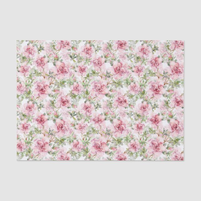 White Lace Pink Roses Gift Bag Matching Tissue Tissue Paper (Front)
