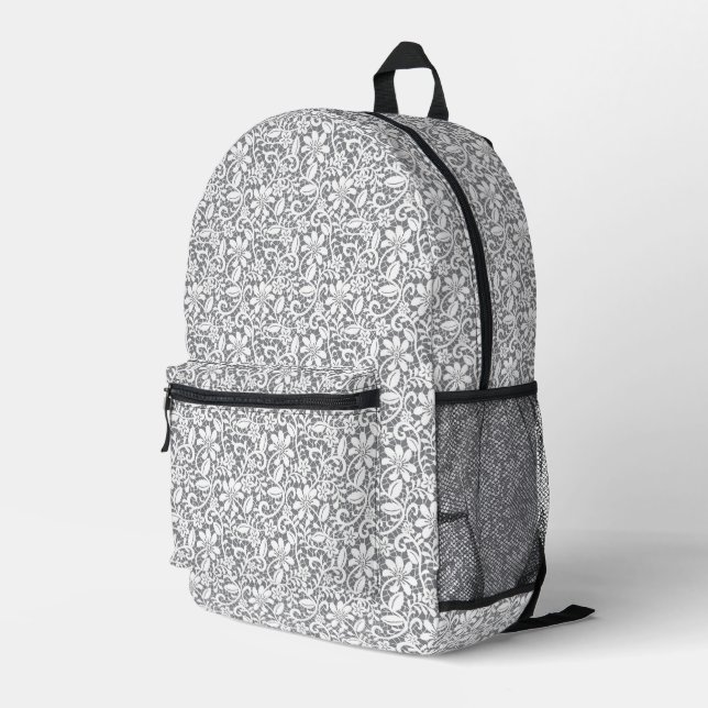 White Lace Printed Backpack (Back Corner Right)