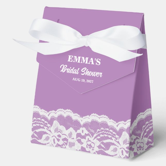 White Lace Purple Bridal Shower  Favor Box (Front)