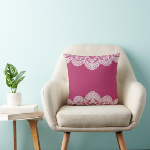 White Lace Raspberry Throw Pillow