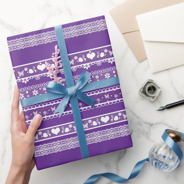 White Lace Romantic Lace Decor Elegant Purple Wrapping Paper (Gifting)