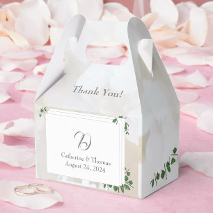 White Lace & Rose Leaves Monogram  Favor Box